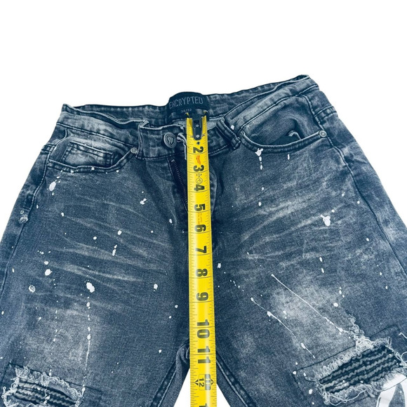 Encrypted Men’s Jeans 34x32 Black Distressed Paint Splatter Savage Graphic Denim - Picture 6 of 6